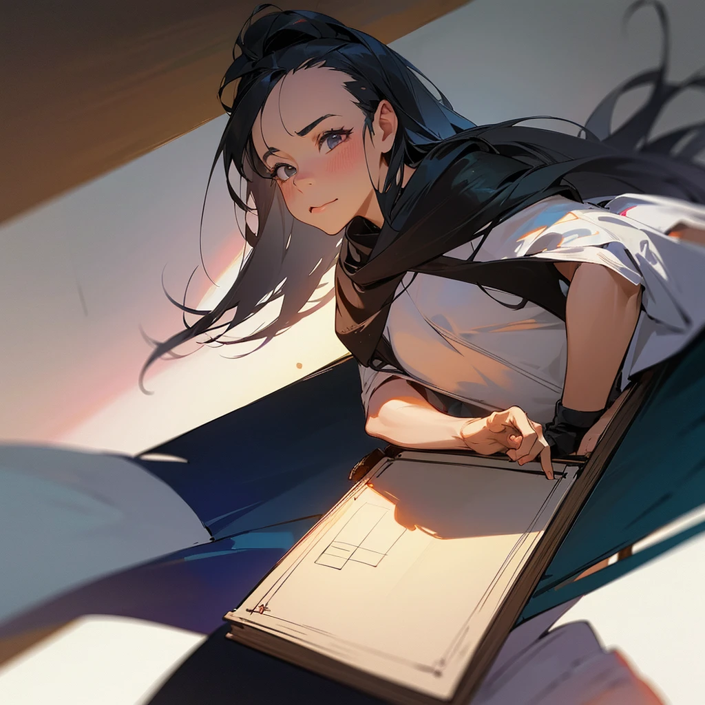 A 60-year-old slightly elderly man with an 18-year-old girl with long, black hair (draw for Father's Day)