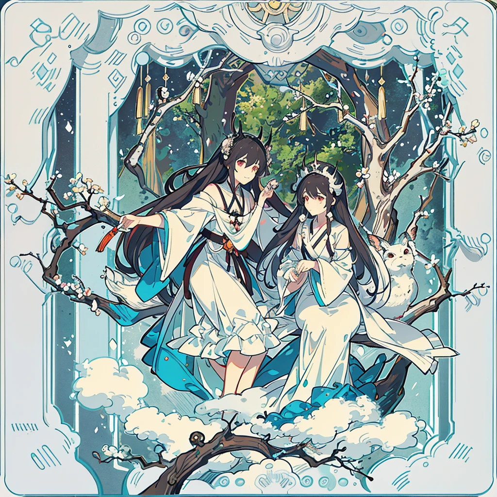 rasgos faciales exquisitos,Chica con vestido de novia blanco de estilo occidental,ojos vidriosos,Delicado sombrero y pendientes plateados.,pelo largo y negro,nevando ligeramente,tree branches,Pegamento forestal,adorable、With the black dragon、Black Dragon Bride