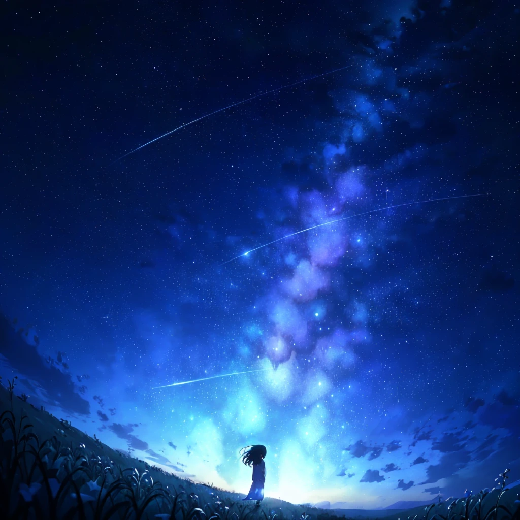 starry night sky with a person standing on a hill looking at the stars, cosmic skies. by makoto shinkai, star(sky) starry_sky, anime movie background, 4k anime wallpaper, starry sky 8 k, beautiful wallpaper, starry sky, amazing wallpaper, anime wallpaper 4k, anime wallpaper 4 k, makoto shinkai!