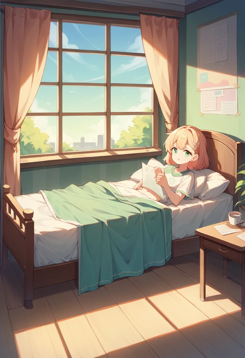 my room, desk, window, certain, chair, bed, 2d pastel matte painting, anime, masterpiece