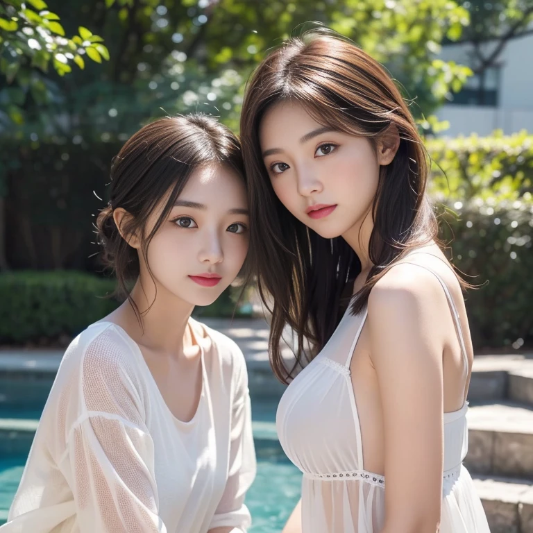 Ultra-high quality, short hair, slim, (8K、original photo、best quality、masterpiece:1.2), Japanese Idol, hairy, (Practical、Reality:1.37), Pretty Face , Mesh Hair, Golden Ratio, RAW photos, Light brown hair, Small Breasts, Summer clothes, (2 girl:1.4)
,30-year-old mother and 18-year-old daughter, look like
Against the background of soft candlelight,A peerless beauty appears before your eyes。She has a delicate face,Just like an artist using the most delicate brushstrokes to draw。Her skin is as white as snow,Like jade gently touched by the moonlight,Almost transparent luster。
Those eyes,Crystal clear,Like two clear lakes,Contains endless wisdom and tenderness。When you look into her eyes,It seems like you can explore a mysterious world,It's funny。