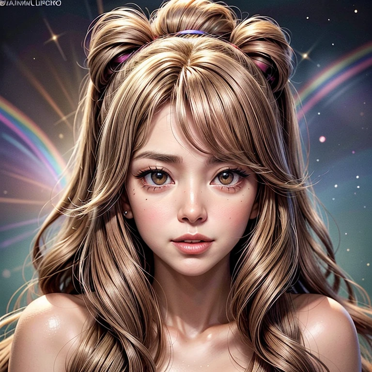 NSFW, 8k, High-level, absurd, masterpiece, best quality, primitive, very detailed CG, very detailed wallpaper, perfect lighting, Extremely detailed ((( personifying " Farrah Fawcett Majors " as a Little Girl))), MysticSight, Tyndall effect, Tyndall scattering, (Studio gray background with (Overflowing oodles Dazzling RainbowColorParticles (BokeH))), (RoundlyButts, ThighGap), (Exposed:0.4), (Assfocus with looking ahead) BREAK (Acutance:0.88), (NOGIZAKA face variations) Extremely Detailed very KAWAII face variations, perfect anatomy, Childish, CaptivatingGaze ElaboratePupils detailed Eyes with (sparkling highlights:1.28), (Voluminous LongEyelashes、GlossyRED Lips with beautiful details, RosyCheeks, Radiant PearlSkin with Transparency . { (Dynamic LifeLike expressions:1.4) | :d) }, (large eyes:-1) .