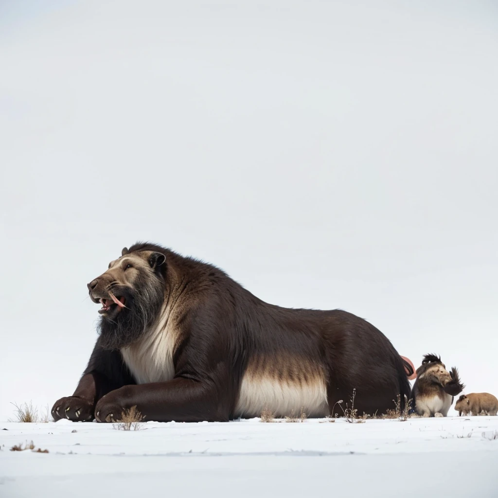 Big Animals, (tall), mammoth mixed with beaver, has red stripes on its body, Grassroots, no background, (has beard)