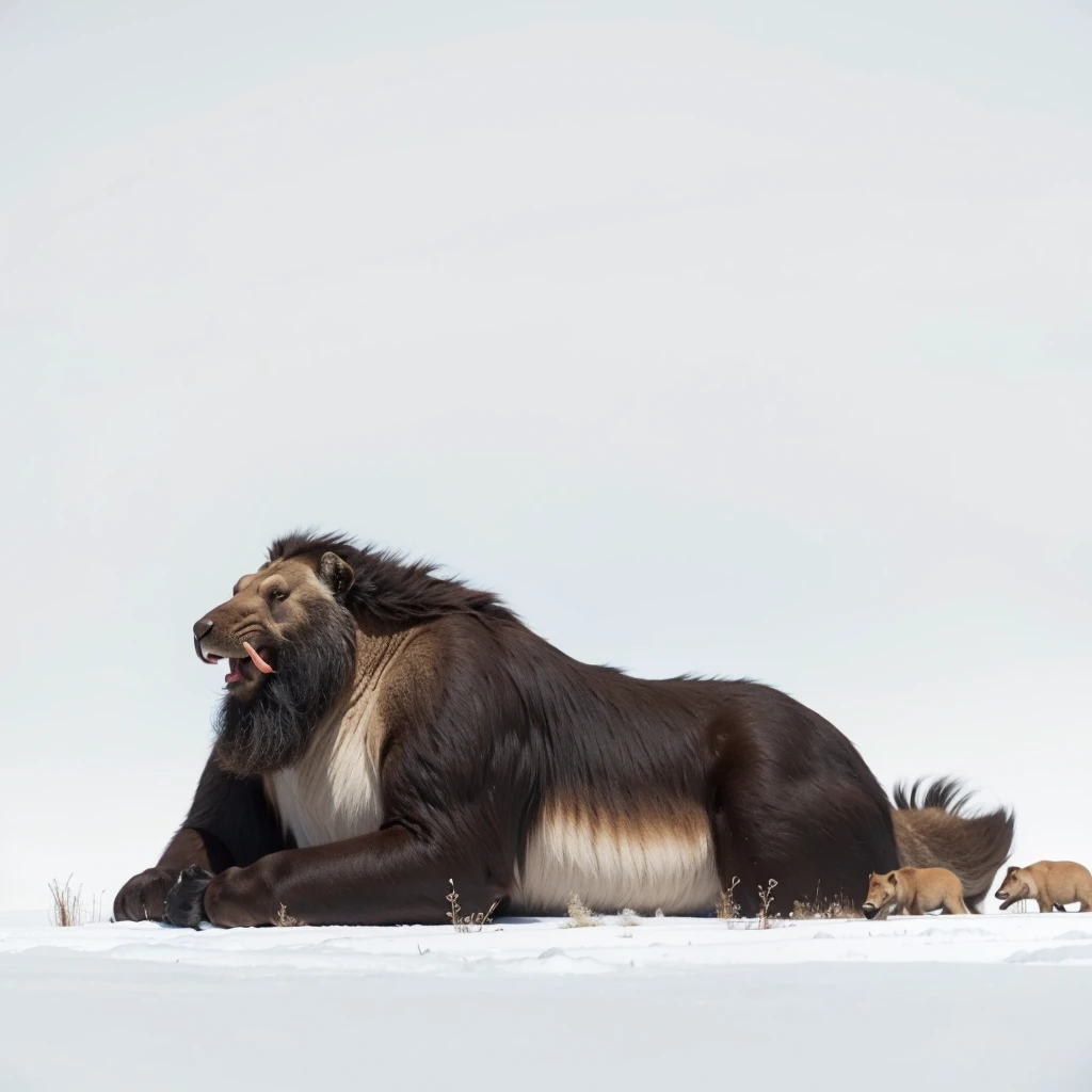 Big Animals, (tall), mammoth mixed with beaver, has red stripes on its body, Grassroots, no background, (has beard)