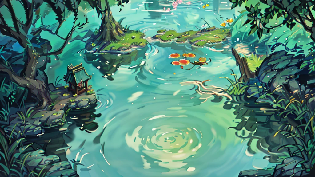 Chinese ancient times, spring, jungle, lake, cave, waterfall, tree, meadow, rock, deer, hot spring, water vapor, (illustration: 1.0), epic composition, realistic lighting, HD details, masterpiece, best quality, (very detailed CG unified 8k wallpaper)