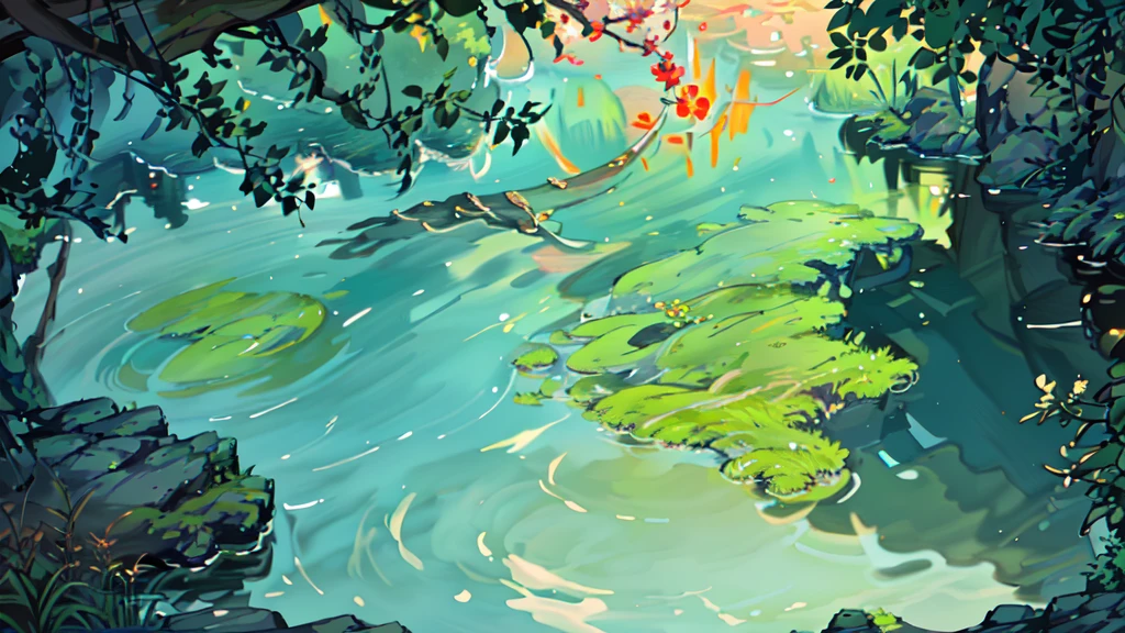 Chinese ancient times, spring, jungle, lake, cave, waterfall, tree, meadow, rock, deer, hot spring, water vapor, (illustration: 1.0), epic composition, realistic lighting, HD details, masterpiece, best quality, (very detailed CG unified 8k wallpaper)