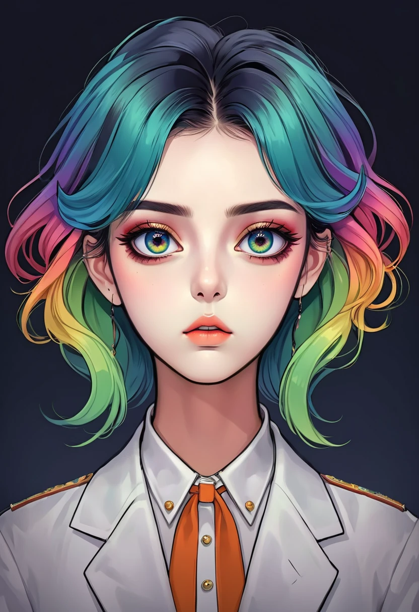 Digital Illustration，Anime style girl portrait，Solitary，symmetry，Gradient hair，Big colorful eyes，Exquisite facial features，Exquisite makeup，Beautiful hairstyle，Hairpin