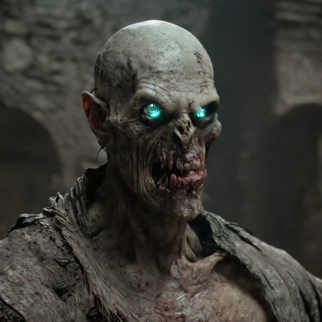 ((Decay skin)) Old zombie man, male, older male figure, ((skull face)), dreary, magnificent, fog, low key, at night, ((RAW photo, 4K, Realistic, Exquisitely Detailed Skin)), Masterpiece, Best quality, offcial art, Unity 8k wallpaper, Ultra detailed , (detaile zombie face),((bloody mouth)), rincled skin, (decay skin), ((pealing off skin decay)), ((cyberpunk)), decay white hair, older cowboy man, , evil, scary, ((black leather cloak)), leather, texture, ((gothic)), long cloack, walking away, dark vibes, degailed bkue eyes, ((blue eyes)) , ((overall cloak)) ,over head cloak, ((long gray beard)) , grey bearded man