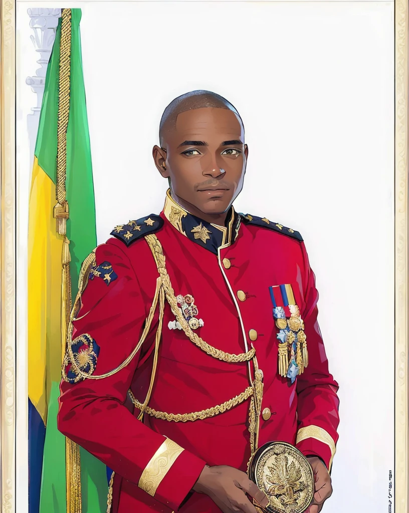 man in uniform holding a medal , Prince Adebanji, portrait n - 9, [ digital art, portrait de cérémonie, un sang-froid militaire impeccable, academy director, colored, General oligui, photographie de portrait en couleur,