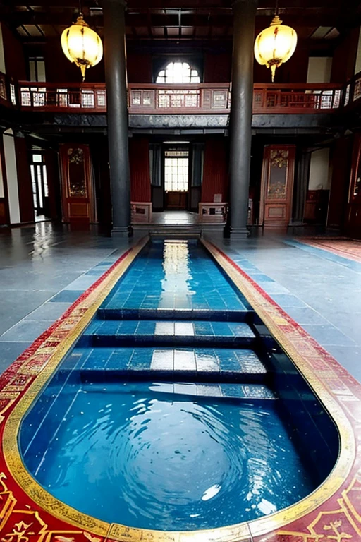 In the real scene, the ancient Chinese palace is located above the clouds, in the main hall of the royal palace, the emperor is sitting on the throne, wearing a luxurious ancient costume with a majestic face. Surrounded by concubines, craftsmen kneeling in front of them, magnificent, glazed tiles, colorful light, (((splashed ink)), ((splashed ink}), masterpiece, high quality, exquisite graphics, high detail: