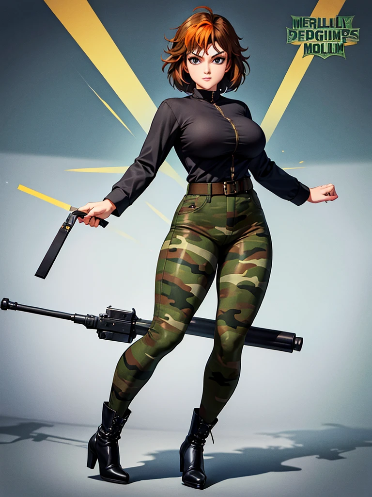 merula, full body, thighs, high boots high heels, solo girl, medium tits, camouflage pants