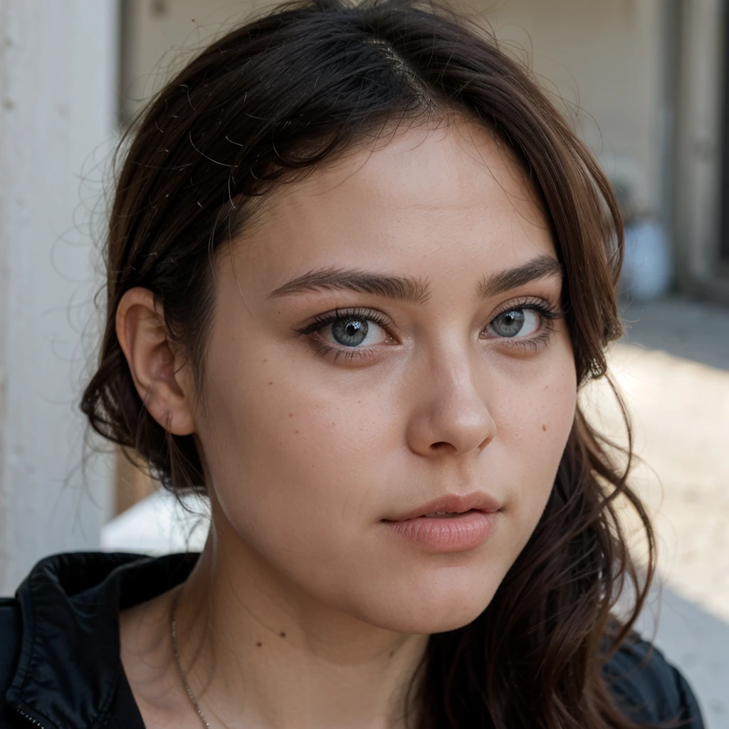 Brune, jeune, yeux bleus, de face