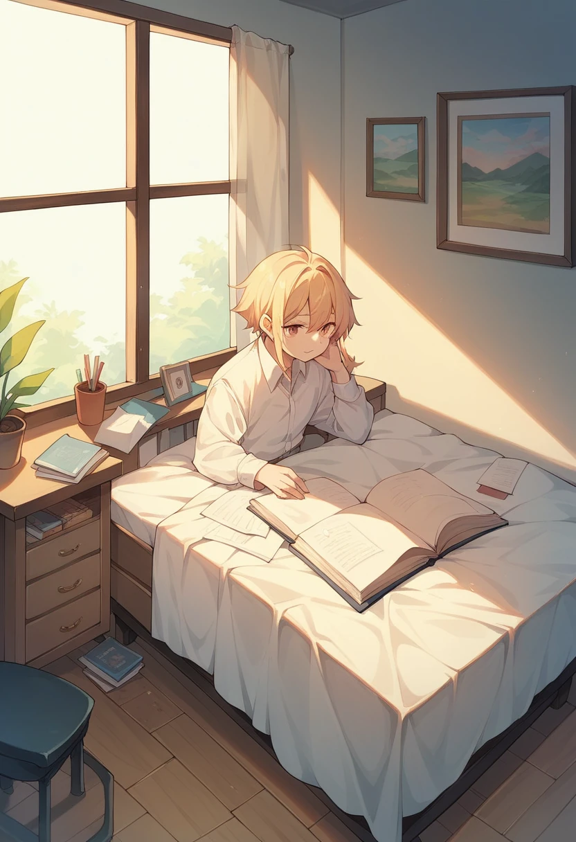 my room, desk, window, certain, chair, bed, no people, 2d pastel matte painting, anime, masterpiece