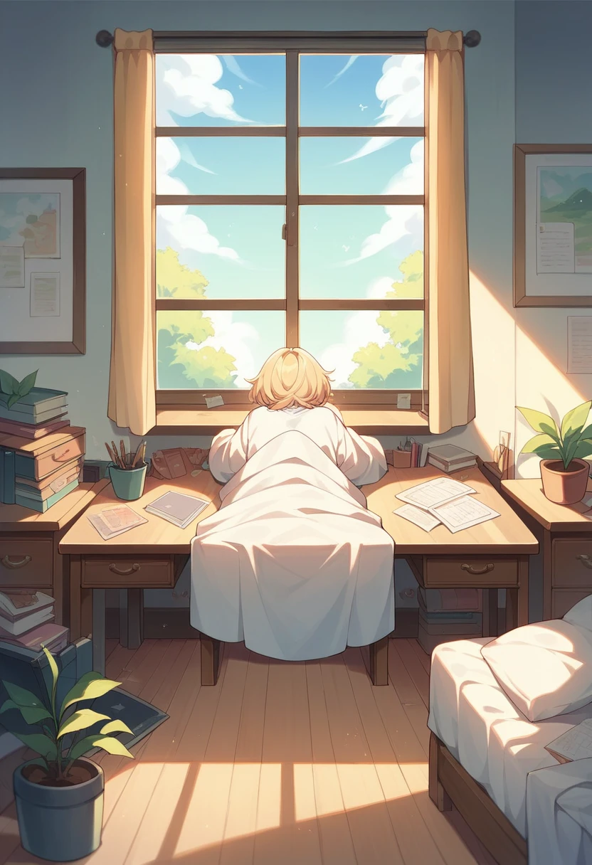 my room, desk, window, certain, chair, bed, no people, 2d pastel matte painting, anime, masterpiece