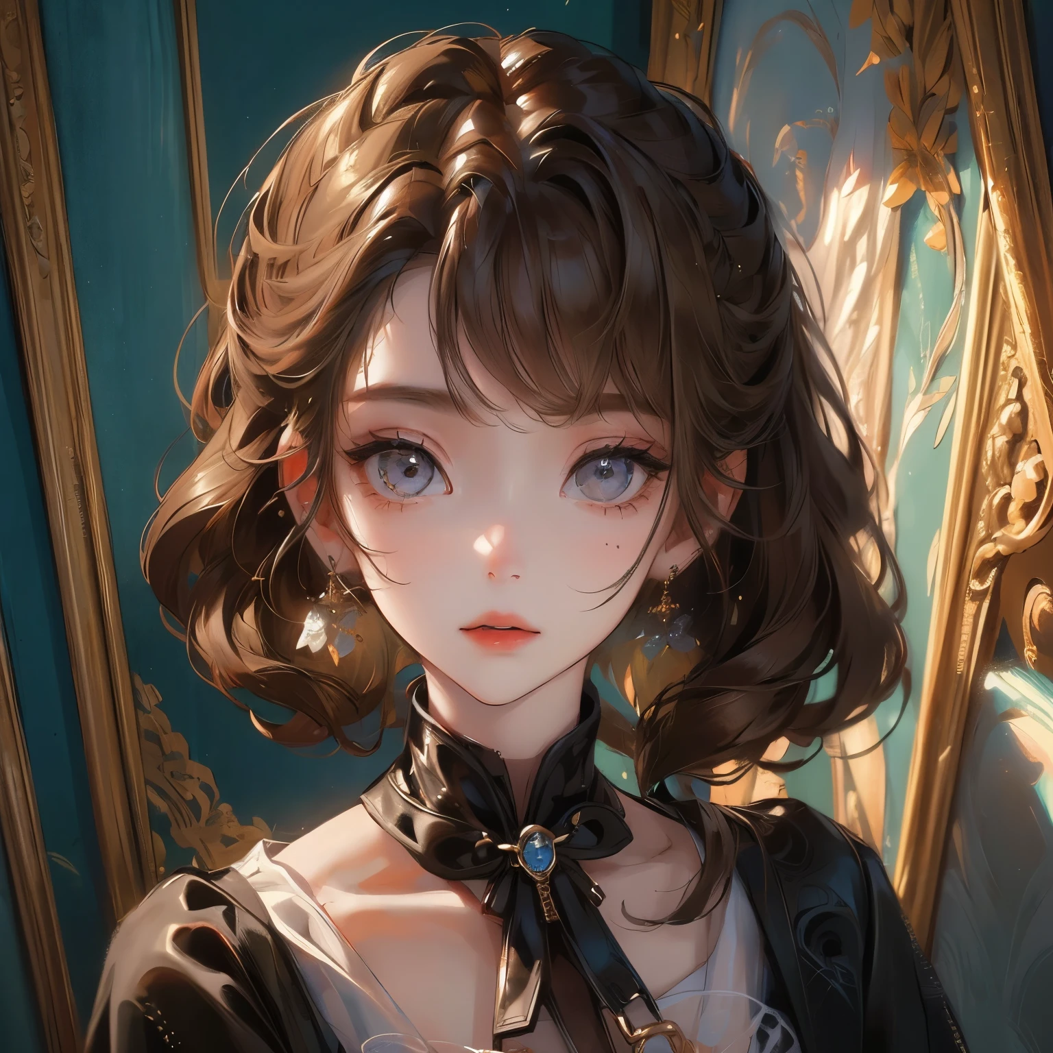 (Portraits:1.4), (masterpiece:1.2, best quality:1.2), from above, upper body, 1girl, Look up, face focus, extremely detailed face, extremely detailed eyes, good-looking, make up,  fashion wear, earrings,