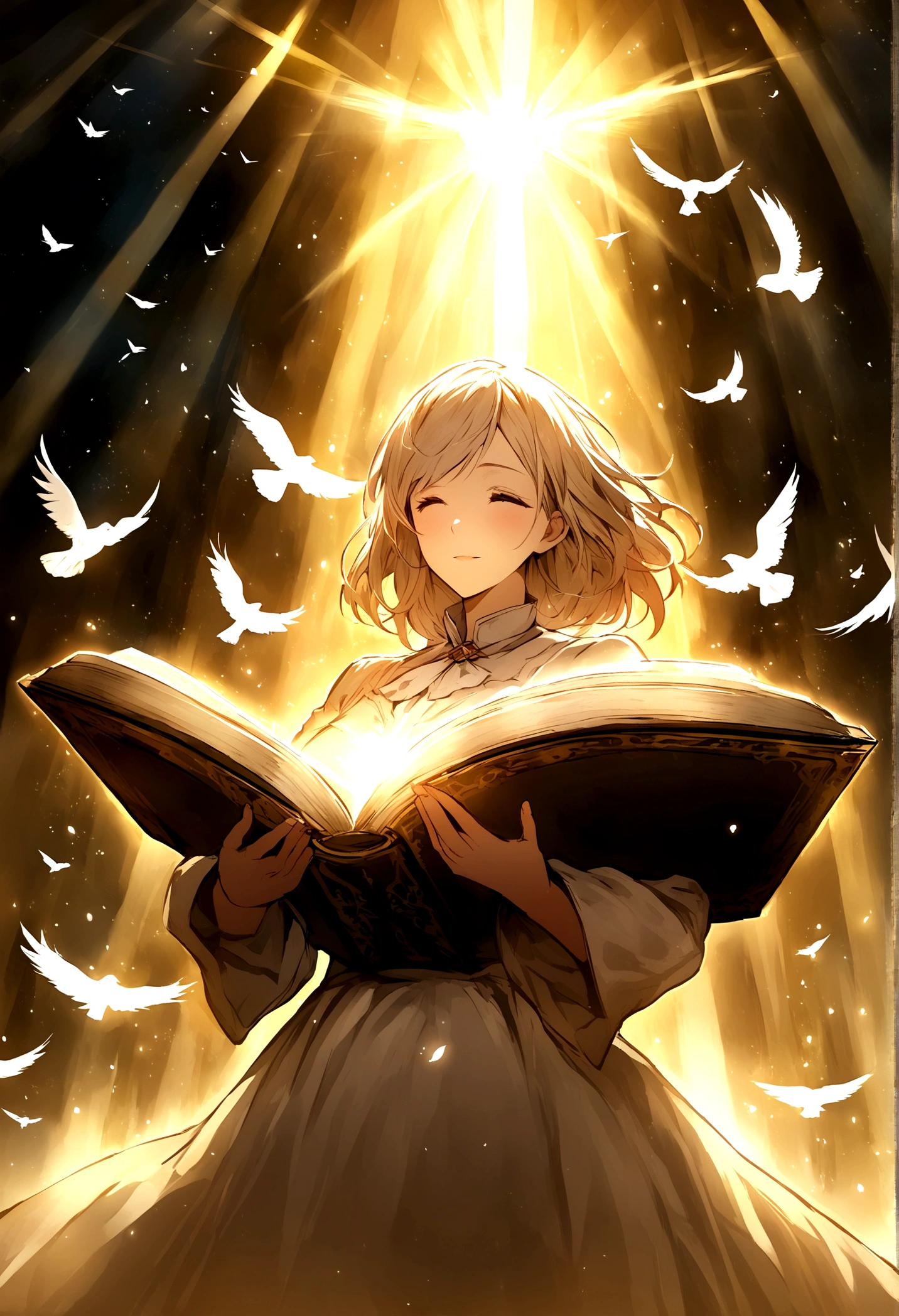 An open holy Bible, with rays of light emanating from it and a dove hovering above. #illustration #HDR #Creative