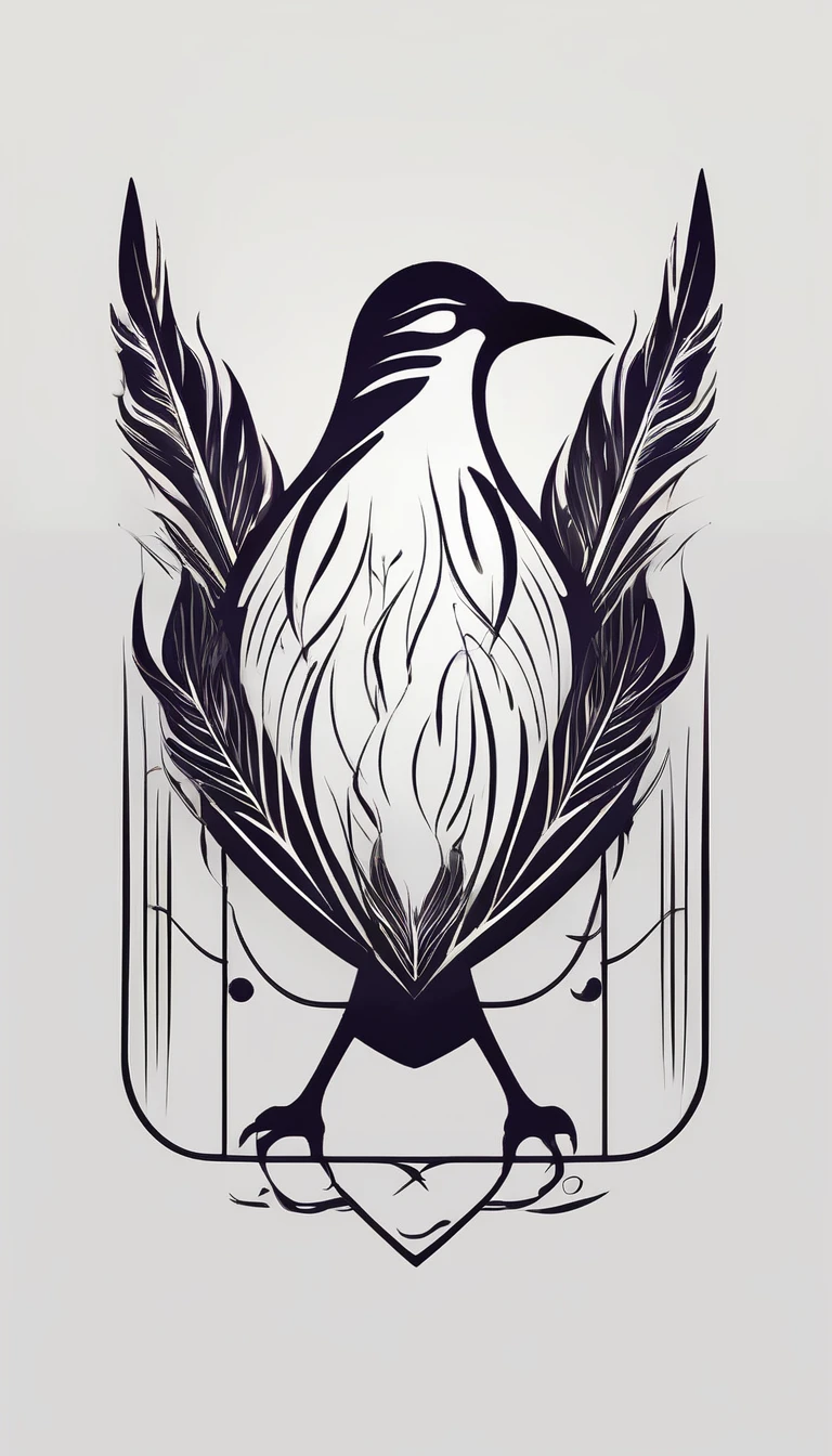 Create a cinematic, abstract symbol for a film production company based on stories and music. The logo should represent the companionship between a boy musician, A Storyteller Fantasy Bird and a Dreamy Feather. Minimalist symbol design
