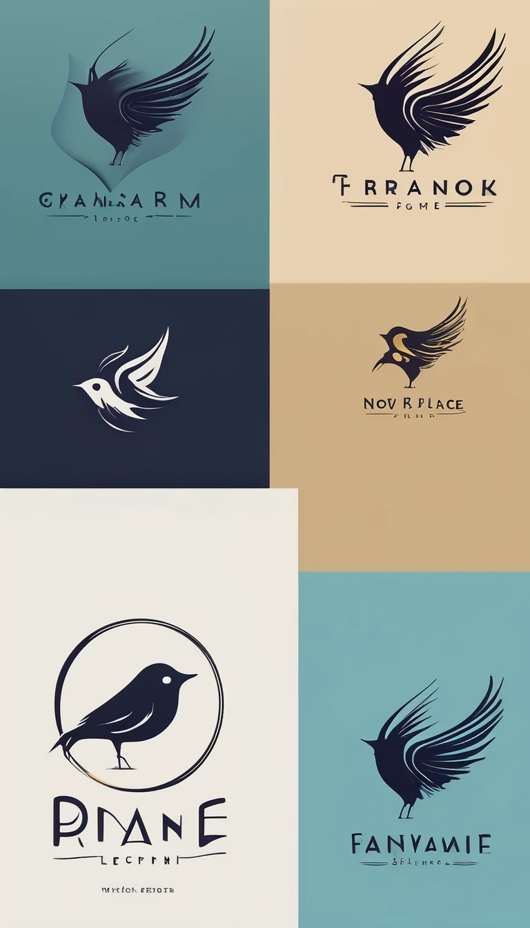 Create a cinematic, abstract symbol for a film production company based on stories and music. The logo should represent the companionship between a boy musician, A Storyteller Fantasy Bird and a Dreamy Feather. Minimalist symbol design