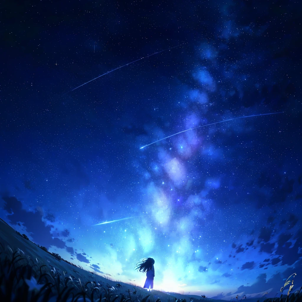 starry night sky with a person standing on a hill looking at the stars, cosmic skies. by makoto shinkai, star(sky) starry_sky, anime movie background, 4k anime wallpaper, starry sky 8 k, beautiful wallpaper, starry sky, amazing wallpaper, anime wallpaper 4k, anime wallpaper 4 k, makoto shinkai!