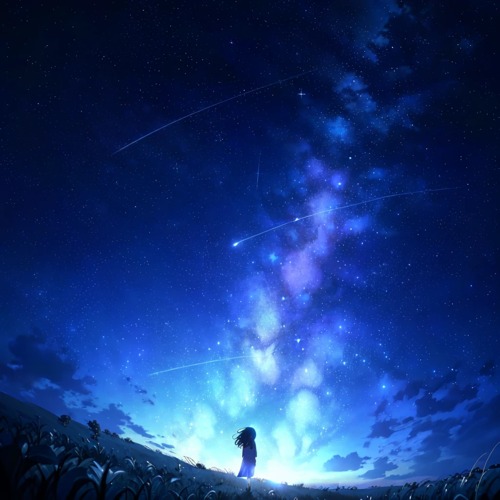 starry night sky with a person standing on a hill looking at the stars, cosmic skies. by makoto shinkai, star(sky) starry_sky, anime movie background, 4k anime wallpaper, starry sky 8 k, beautiful wallpaper, starry sky, amazing wallpaper, anime wallpaper 4k, anime wallpaper 4 k, makoto shinkai!