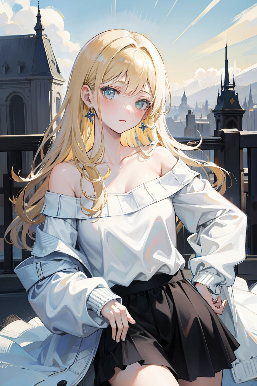 ((best quality)), ((masterpiece)), (detailed), 1 Girl, Off-shoulder sweater,