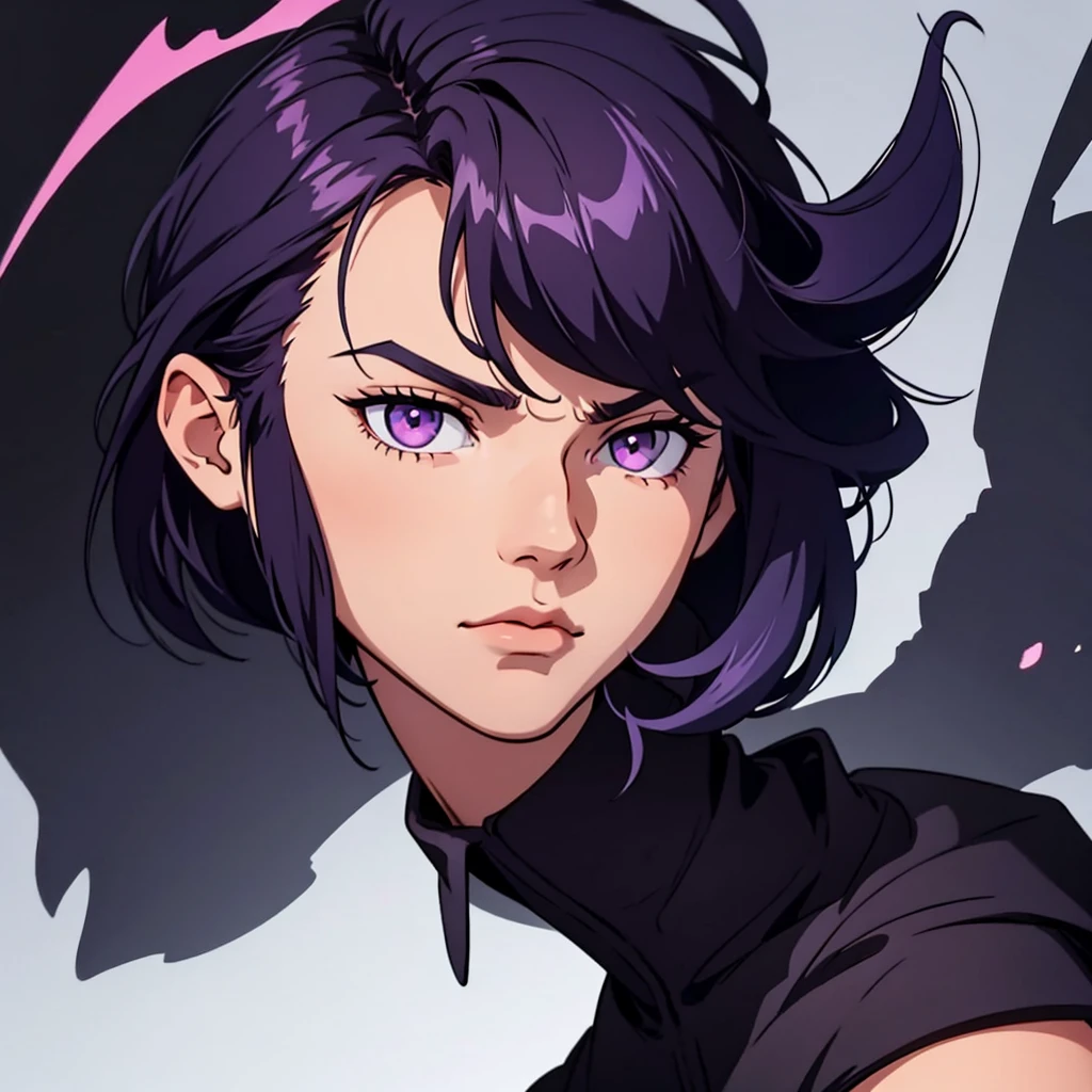 short black hair, highres, high resolution, masterpiece, wide purple eyes, talking, stoic, confident, masterpiece, best quality, highres, 1 man, Ghetto Suguru jujutsu kaisen, quiff haircut, straight hair, black hair, short hair, teenager, colorful hair, light background, full body, teenager, colorful parts, symbols, dark , bold, realistic mixing dark lines and loose lines, bold lines, on paper, human man, full body, intimidating pose, stylish outfit, dark theme, beautiful, pretty, modest, standing, male, sharp chin, high cheekbones, white background, highres, high resolution, masterpiece