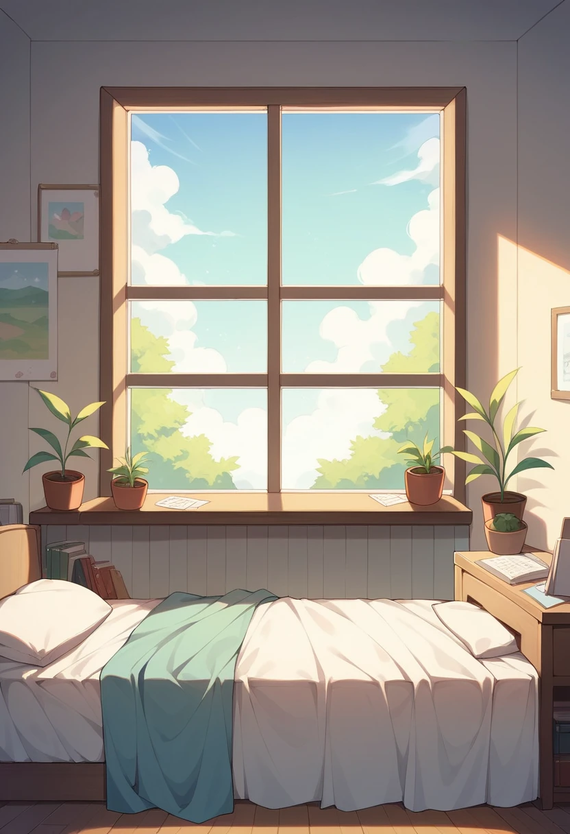 my room, desk, window, certain, chair, bed, no people, 2d pastel matte painting, anime, masterpiece