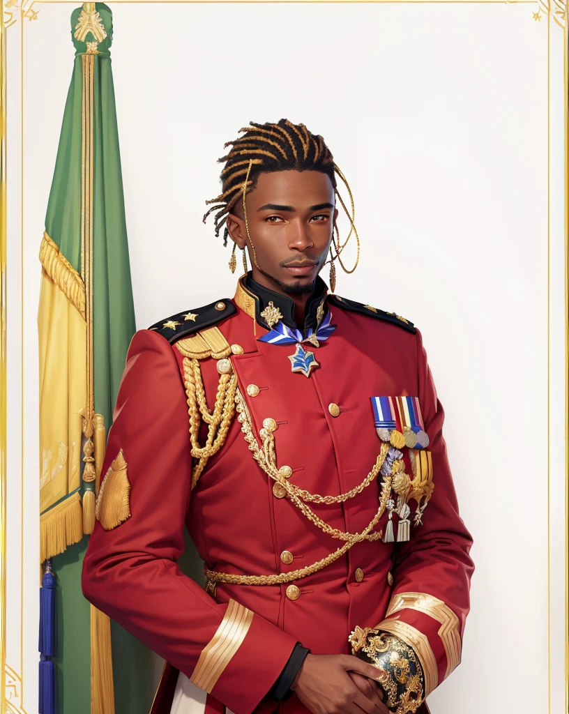 man in uniform holding a medal , Prince Adebanji, portrait n - 9, [ digital art, portrait de cérémonie,  un sang-froid militaire impeccable, academy director, colored, General oligui, photographie de portrait en couleur, 