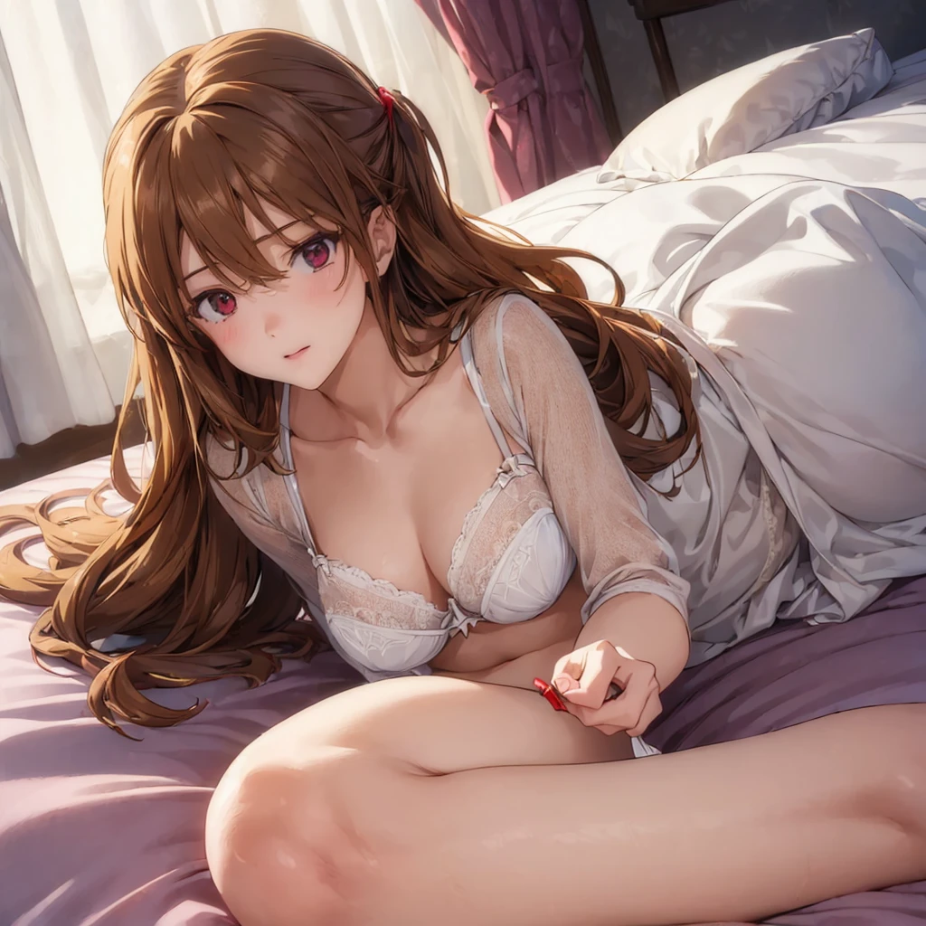 (((((1girl)))))(((((In the center))))))(master detailed anime)(master quality)(RAW Photos))(8K)(Realistic, photo Realistic:1.2), ((Highest quality))Sexy beauty bedroom on bed bra panty real human body,Perfect Anatomy(spread legs)(Asuka Langley Soryu)(Evangelion)(Brown Hair)(shine eyes)(Detailed eyes)(Detailed eyes)(close shot)(Perfect lighting)