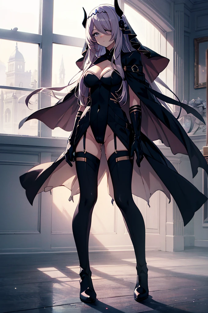 Highest quality,Masturbation,Pussy juice,Squat,horn, tiara, Veil, Black bodysuit, Pauldrons, Long sleeve, Cleavage cutout, Black gloves, Black overskirt, Black trousers,Show me your boots,leotard,elegant, 1 Girl, cute, Blushed, Looking at the audience, Beautiful Eyes, Beautiful background, Particles of light, Light of the sun, Dramatic lighting, outside, Shiny, Realistic, Highest quality, Very detailed, Get used to it, scenery, Beautiful and detailed, Thin Hair,Full Body Shot,