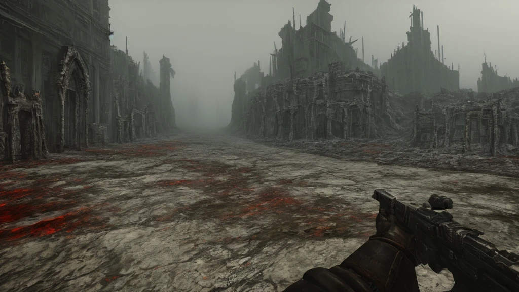 Masterpiece, 4K, Sharp focus, Highest quality,Wide shot,Imagine a world where darkness and cold reign, You find yourself in the depths of the nine levels of hell. The once vibrant landscape is now transformed into a quiet and terrifying ghost town，Filled with endless pain. The sky is obscured by a thick haze, The only sound you hear is the cry of a  person. As you pass the level, You encounter demons and tormentors, Everyone is determined that you will not escape their grasp. You can survive every layer of horrond your way out of this dark and cold hellish landscape?？