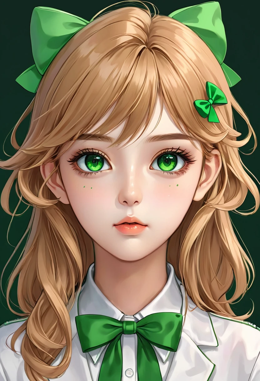 Anime girl with green eyes and green bow, Animation inspired by Yanjun Cheng, Pixiv competition winner, The art of math, Kawaii realistic portrait, Anime style portrait, Cute anime girl portraits, Digital Anime Illustration, Detailed portrait of anime girl, Portrait of cute anime girl, Cute anime girl portrait, Portrait Anime Girl, Detailed digital anime art, realistic anime artstyle