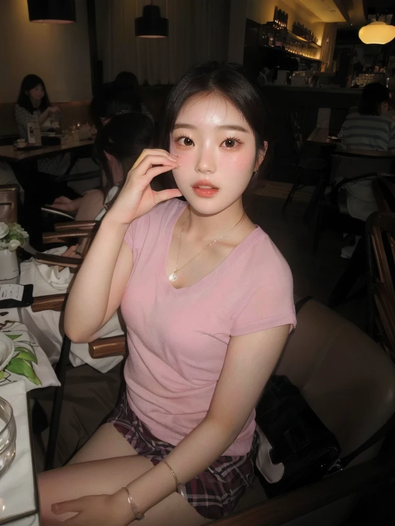 pretty,Beauty,A woman sitting in a restaurant, Korean Girl, Chiho, With a cute and delicate face, aoshima Chiho, Shot with Pentax K1000, Korean woman, joy, Yaoi Haruma, photo ( Far _ shooting ), Ayaka, wenfei ye, Not blurry, Chiho ashima