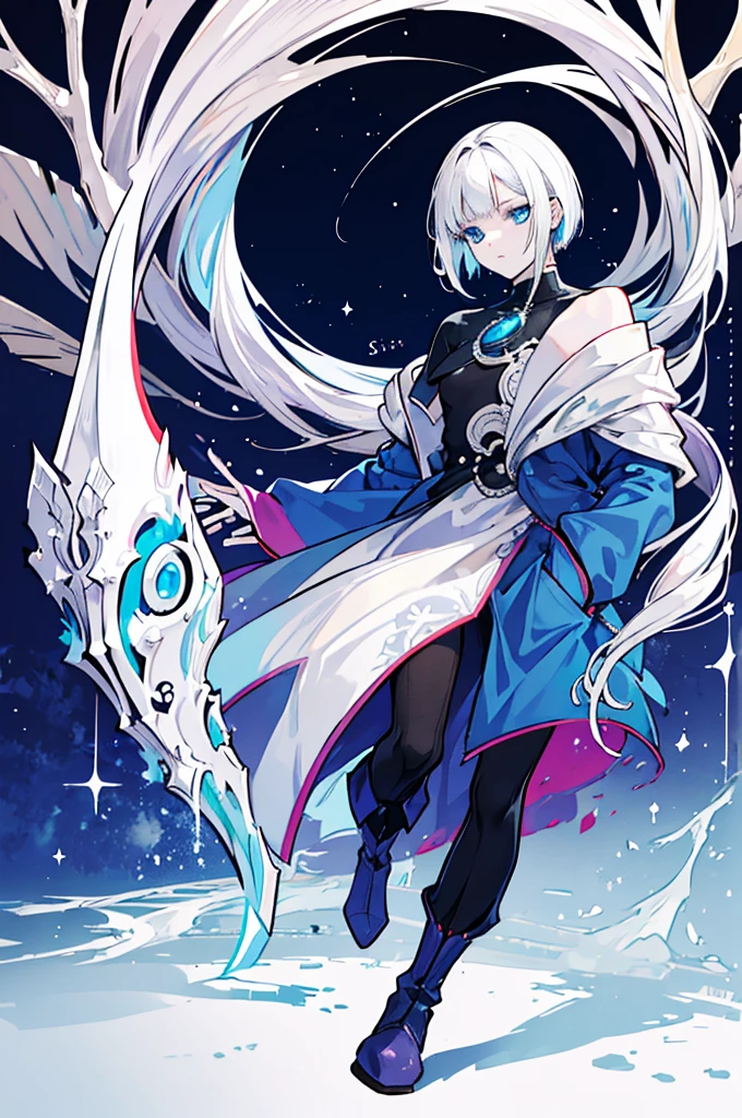 Sigrid, also known as "Divinity," possesses a captivating appearance that exudes an otherworldly aura. As a young male humanoid, Sigrid stands at a height of 5 foot 8, with a slender and delicate frame. His ethereal presence is further enhanced by his striking features - white hair cascading down like a waterfall and piercing blue eyes that seem to hold the secrets of the universe. Draped gracefully over Sigrid's slender form is a long overcoat, its dark blue hue contrasting against his pale complexion. The overcoat gracefully extends below their knees, its fabric adorned with intricate patterns that seem to dance and intertwine with each other. It is a testament to the artistry and craftsmanship that went into its creation. Beneath the overcoat, a dark gray shirt peeks through, bearing a bold symbol at its center - a large X. This X, a striking juxtaposition of red and purple, serves as a visual representation of the duality that resides within Sigrid. It is a symbol that hints at the enigmatic nature of his being. Sigrid's attire continues with pants that elegantly taper down to their ankles, allowing for freedom of movement. Completing his ensemble are a pair of boots, sturdy yet stylish, providing a solid foundation for each step he will take. Upon closer inspection, one would notice the presence of four bands adorning Sigrid's jacket. Two bands encircle each arm, while the other two wrap around the area where his rib cage would be located. These bands, a shade of dark gray, serve as a subtle accent to his overall attire. Delicately patterned Xs adorn the bands, positioned at four even angles, with a single line traversing through all of them. It is a meticulous detail that adds a touch of mystique to Sigrid's ensemble. Sigrid, known as "Divinity," is a vision of elegance and intrigue. His appearance, from the flowing white hair to the intricate patterns on their attire, is a testament to his unique and captivating nature