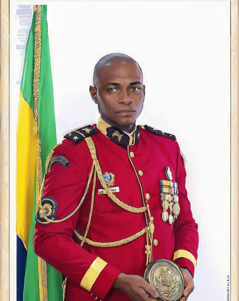 man in uniform holding a medal , Prince Adebanji, portrait n - 9, [ digital art, portrait de cérémonie,  un sang-froid militaire impeccable, academy director, colored, General oligui, photographie de portrait en couleur, 