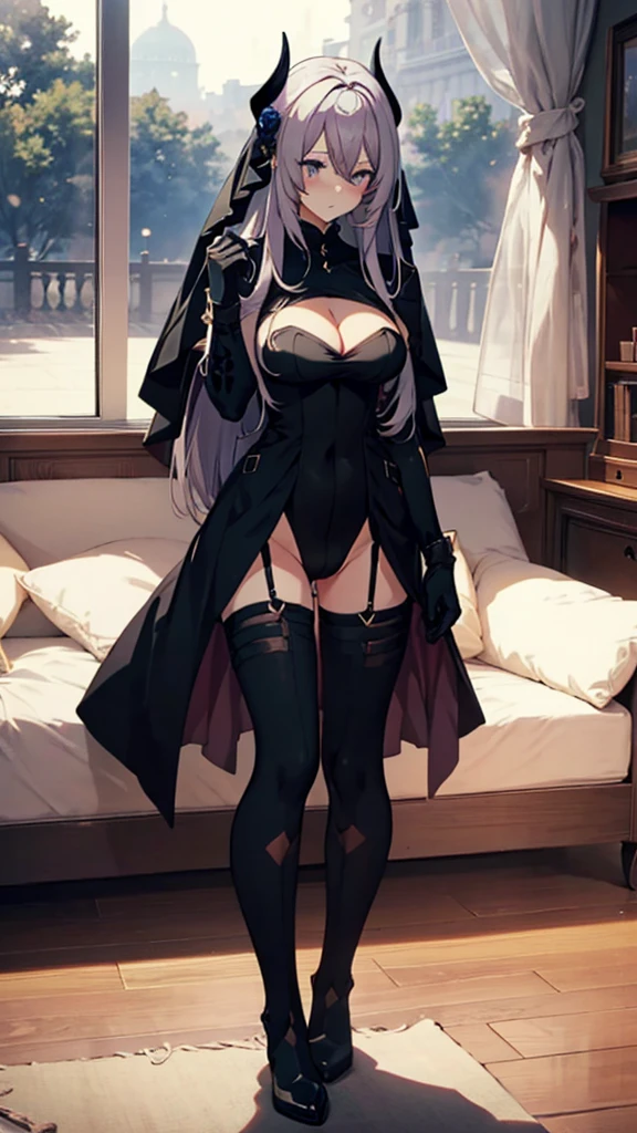 Highest quality,Masturbation，Pussy juice，Squat，horn, tiara, Veil, Black bodysuit, Pauldrons, Long sleeve, Cleavage cutout, Black gloves, Black overskirt, Black trousers，Show me your boots，leotard，elegant, 1 Girl, cute, Blushed, Looking at the audience,  Beautiful Eyes, Beautiful background, Particles of light, Light of the sun, Dramatic lighting, outside, Shiny, Realistic,  Highest quality, Very detailed, Get used to it, scenery, Beautiful and detailed, Thin Hair，Full Body Shot，