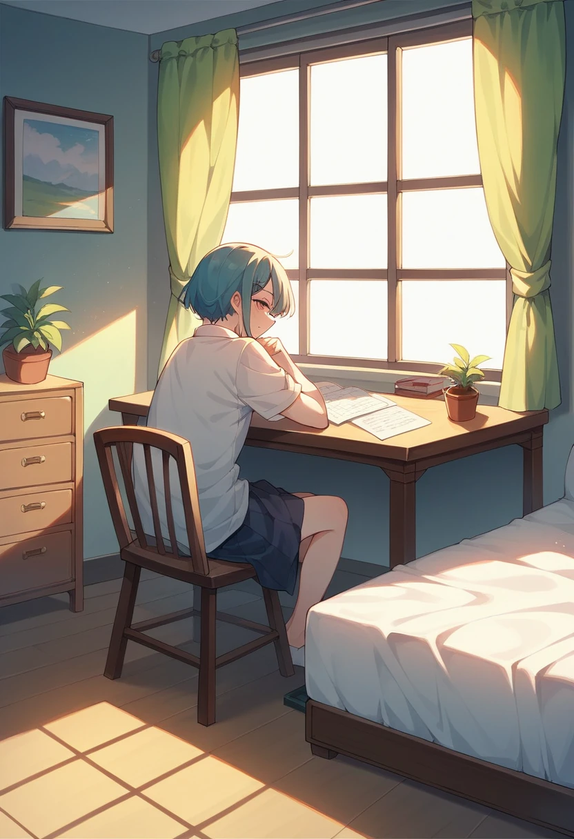 my room, desk, window, certain, chair, bed, no people, 2d pastel matte painting, anime, masterpiece