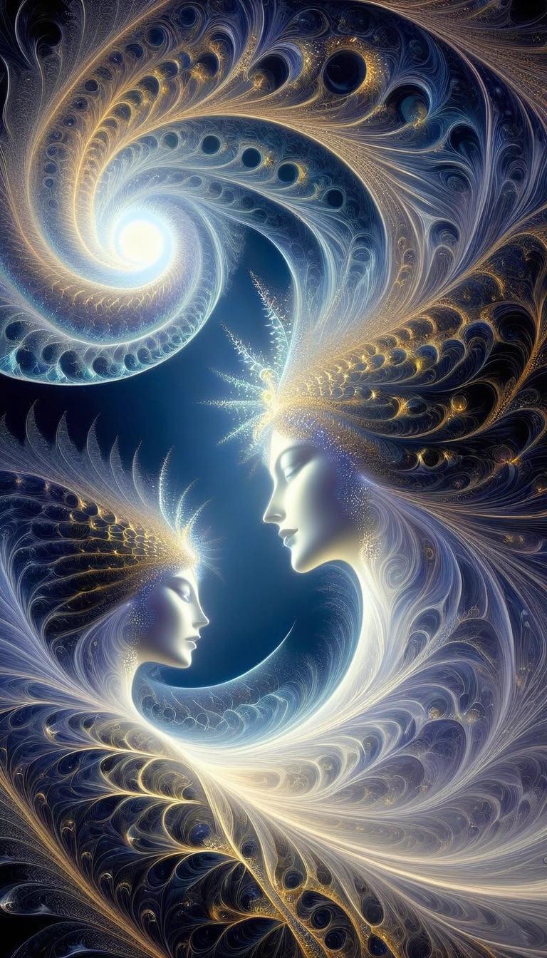 the famous love affair between Goddess of the moon Selene and mortal Endymion, fractal art, classic painting