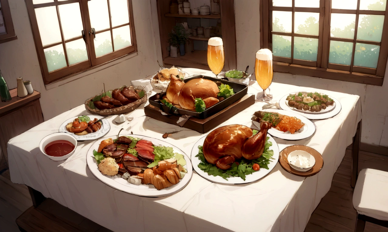 a chicken platter, glass of beer