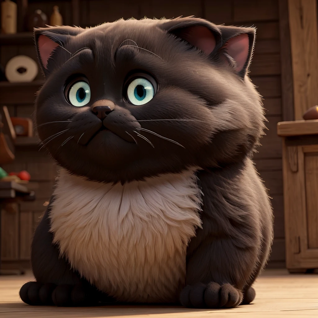 Chubby black cat Eyes are plump