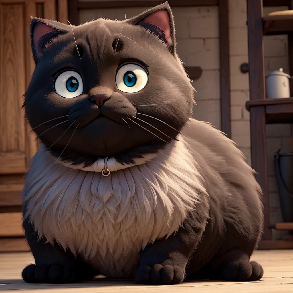 Chubby black cat Eyes are plump