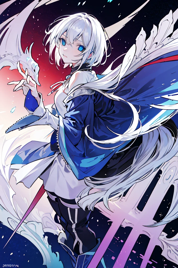 Sigrid, also known as "Divinity," possesses a captivating appearance that exudes an otherworldly aura. As a young male humanoid, Sigrid stands at a height of 5 foot 8, with a slender and delicate frame. His ethereal presence is further enhanced by his striking features - white hair cascading down like a waterfall and piercing blue eyes that seem to hold the secrets of the universe. Draped gracefully over Sigrid's slender form is a long overcoat, its dark blue hue contrasting against his pale complexion. The overcoat gracefully extends below his knees, its fabric adorned with intricate patterns that seem to dance and intertwine with each other. It is a testament to the artistry and craftsmanship that went into its creation. Beneath the overcoat, a dark gray shirt peeks through, bearing a bold symbol at its center - a large X. This X, a striking juxtaposition of red and purple, serves as a visual representation of the duality that resides within Sigrid. It is a symbol that hints at the enigmatic nature of his being. Sigrid's attire continues with pants that elegantly taper down to their ankles, allowing for freedom of movement. Completing his ensemble are a pair of boots, sturdy yet stylish, providing a solid foundation for each step he will take. Upon closer inspection, one would notice the presence of four bands adorning Sigrid's jacket. Two bands encircle each arm, while the other two wrap around the area where his rib cage would be located. These bands, a shade of dark gray, serve as a subtle accent to his overall attire. Delicately patterned Xs adorn the bands, positioned at four even angles, with a single line traversing through all of them. It is a meticulous detail that adds a touch of mystique to Sigrid's ensemble. Sigrid, known as "Divinity," is a vision of elegance and intrigue. His appearance, from the flowing white hair to the intricate patterns on their attire, is a testament to his unique and captivating nature