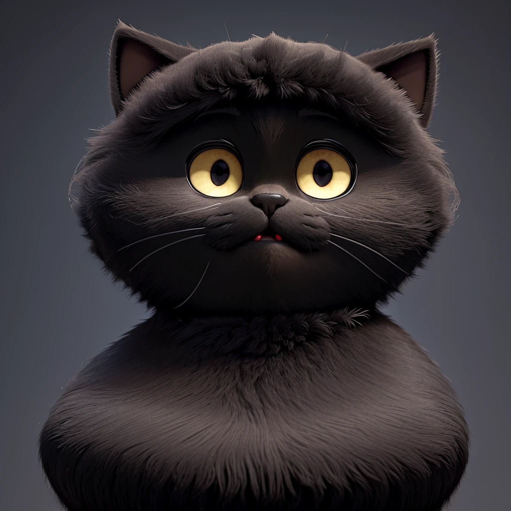 Cute black cat Eyes are plump Looking up