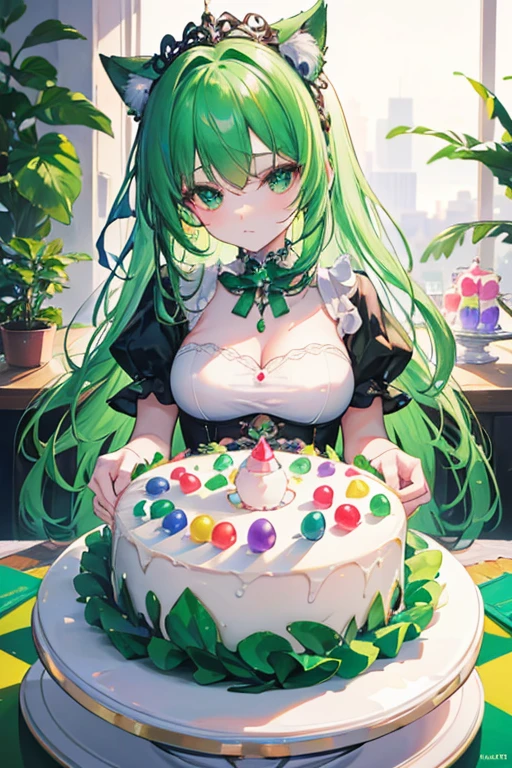 Emerald colors, masterpiece, sharp focus, top quality, depth of field, cinematic lighting, perfect anatomy,
Girl cat
Toys
Candy 🍭🍬
Cake 🎂🍰
Jelly Beans
Colorful
pastel colors
Fancy
Fantasy