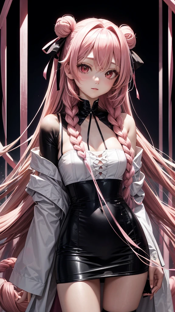 Inori was a beautiful girl with light pink hair that changes to hot pink and is tied into braids, she tied her hair with two tubes and had a small red barrette on the left side of her face. Inori had red eyes, was about 166 cm tall, and had small glossy lips. She looked very fragile, had a very slender figure. She also wears a long black dress with white lining at the bottom and red ribbons at the bottom.