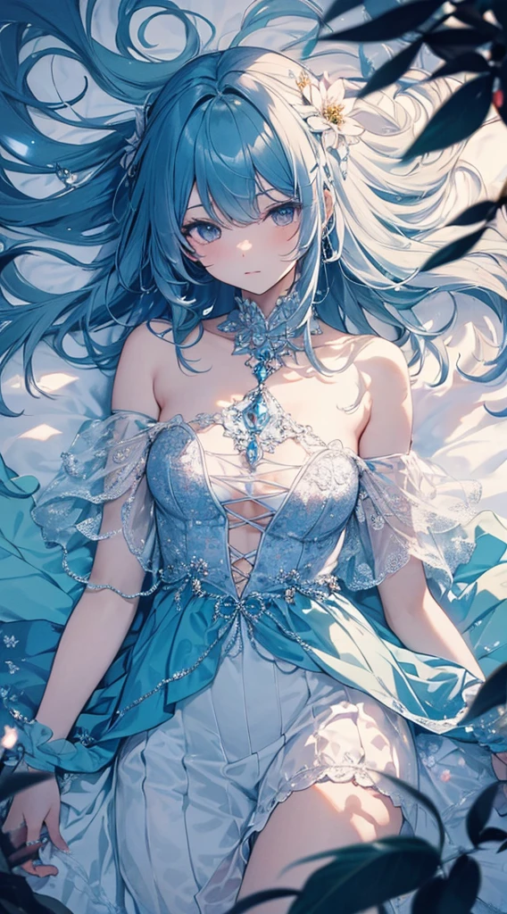 (summer clothing photo:1.1, in blue waterfront:1.5), Masterpiece, best quality, (very detailed CG unity 8k wallpaper), (best quality), High definition RAW color art, Animation,sculptures, (black Marble Skin), (((Ultra detailed elegant))), Magical atmosphere, Detailed skin, Texture,(Intricately detailed, Fine detail, ultra-detail art), depth of fields, bokeh, Silky Touch, Hyper Detail, beautiful eyes, elegant face, (lying on light green glass floor), sparkle background, enormous breast:1.3, (silver hair), pastel purple, embarrassing face, short hair, sunflower, maid, armpit, Wet