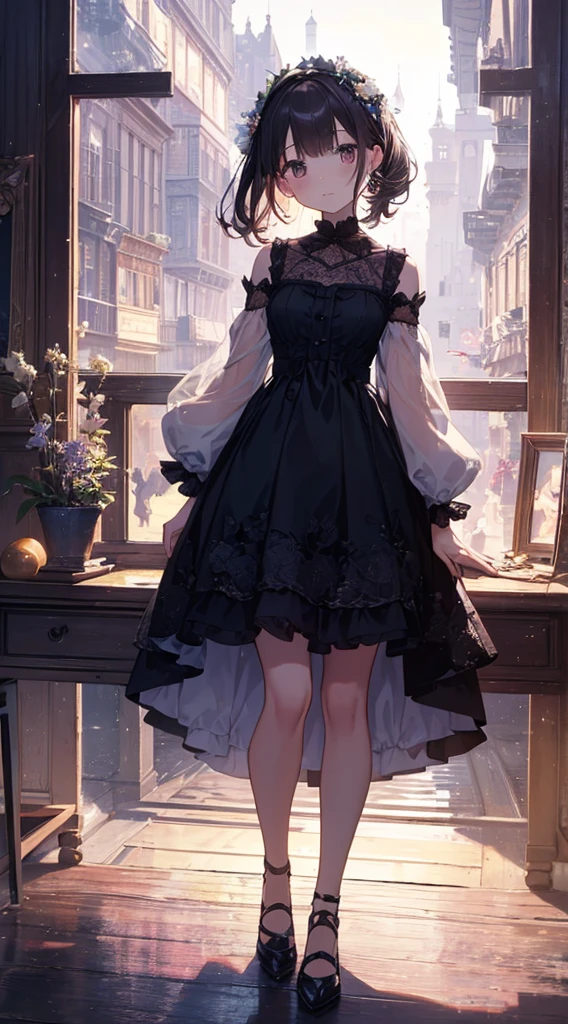 (Very detailed, Highest quality), floating, A very delicate and beautiful dreamlike scene.,, , [(One girl),(Long purple hair), Detailed face, Neck ribbon, elegant blue dress, Standing on the Clouds, (Wide Shot), (Mysterious atmosphere):1.5],, , [(Butterfly Wings),(Fluffy cat),(bouquet),(fairy tale), (sunlight),(Soft Light),(pastel colour),(Sparkling):0.8]