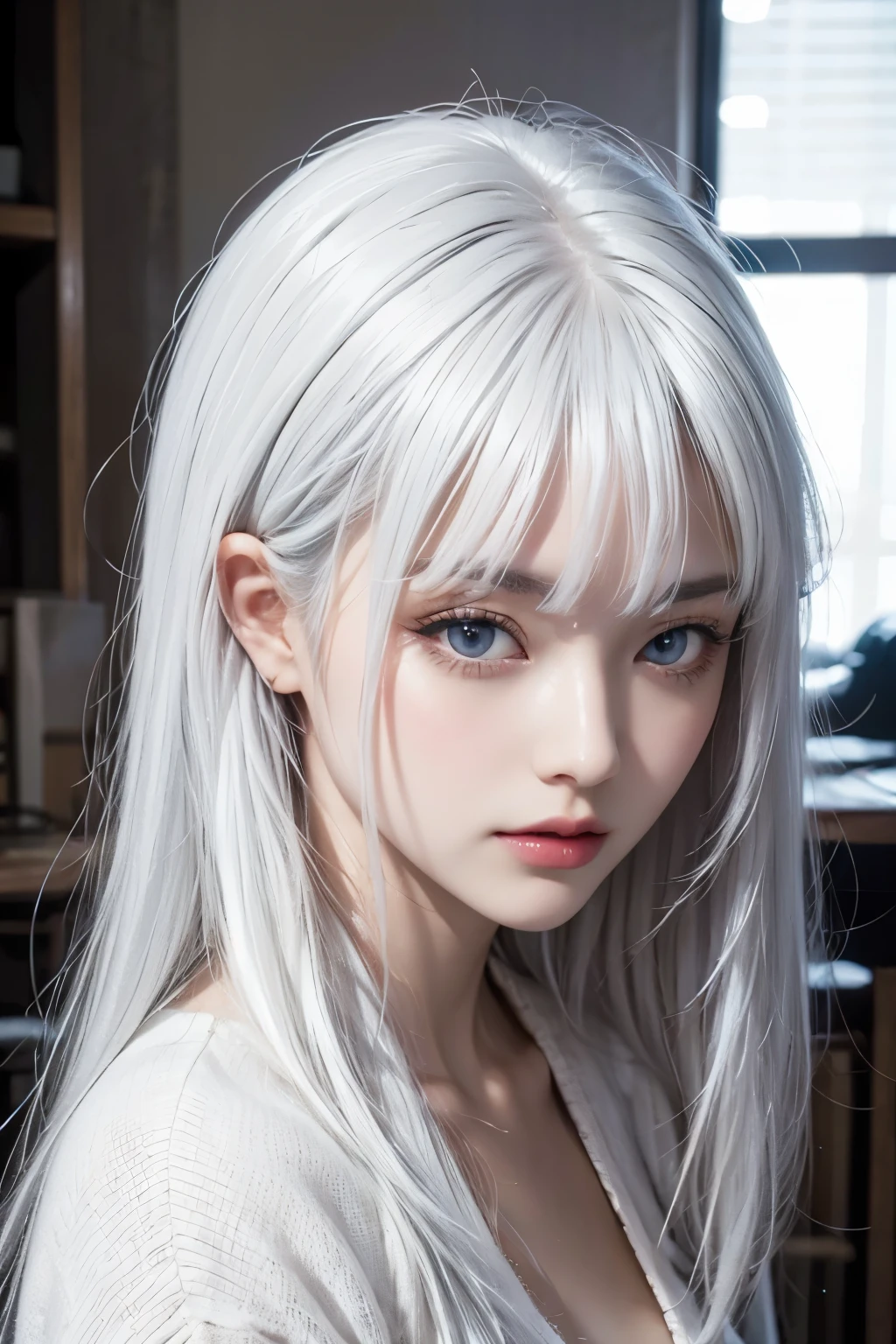 gray hair The eyes are Aoiro Beautiful woman I'm studying