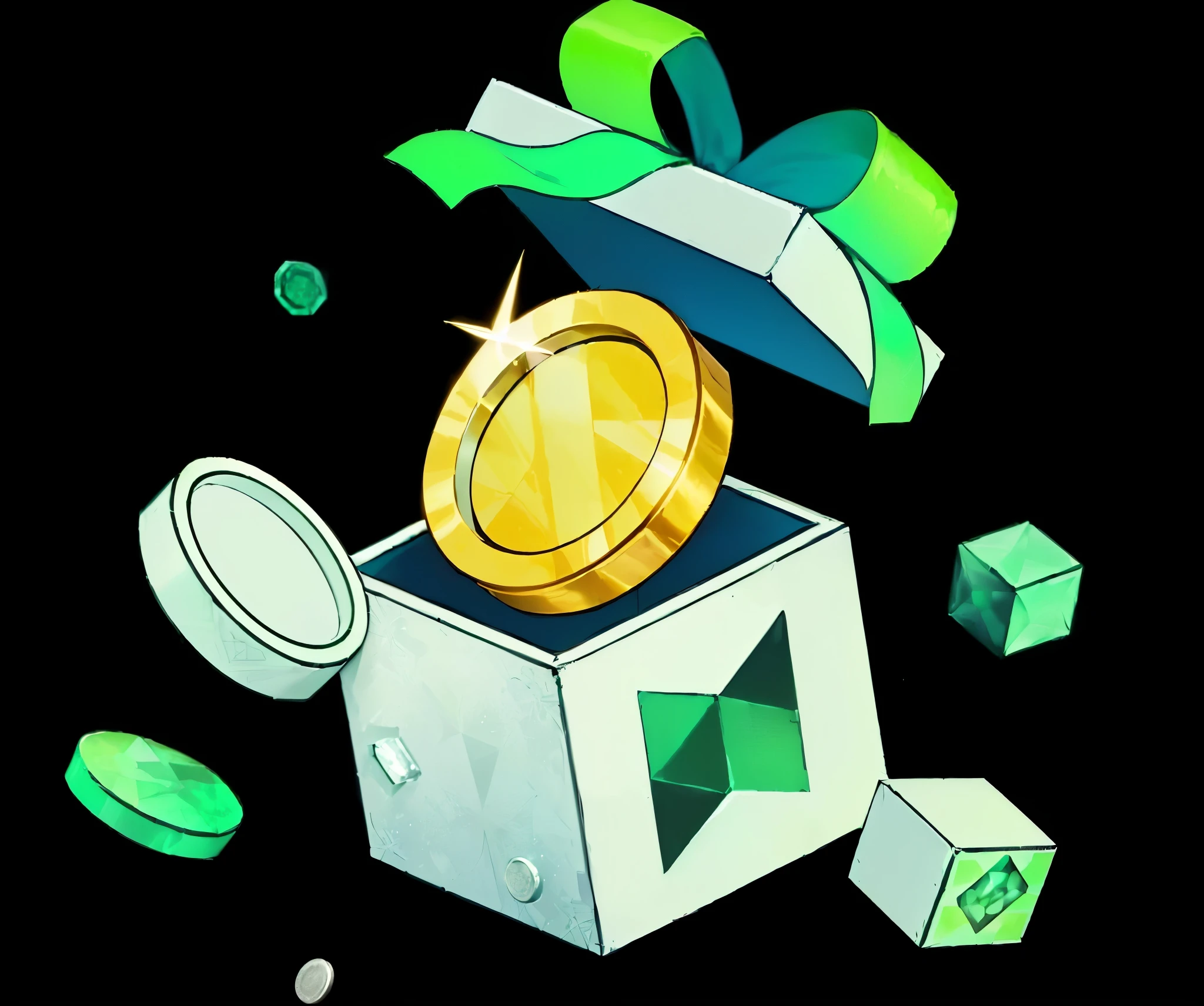 there is a box with a coin inside of it and a ribbon around it, robbery box, Generous, No gradient, CMSs, Jade Crafts, Rendering Art, “diamonds, CMS portrait, CMS, Treasure, robbery, CMS art, coin, icon, Giant encryption library, Paid art assets, selling a gem, Deviantart competition winner, turn around