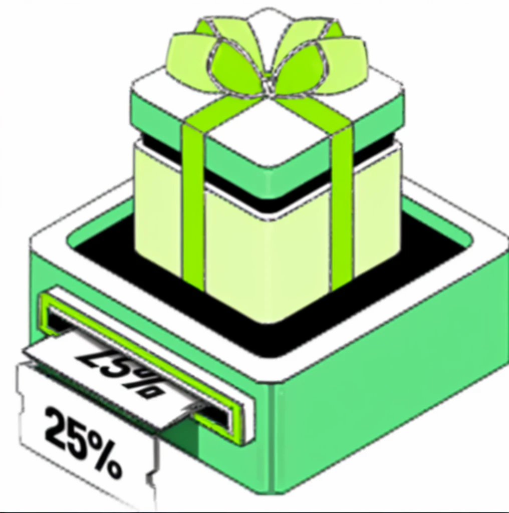 a green and white gift Box with a green ribbon and a price tag, Gift, Gift, holiday season, loot Box, 2. 5D Illustration, giving Gift to people, 2D, 2 d, Detailed scenario, Promotions, Small size, Nine thousand, 9k, holiday, ecommerce photograph, birthday wrapped Gift, Box, Digital Rendering, Eight thousand